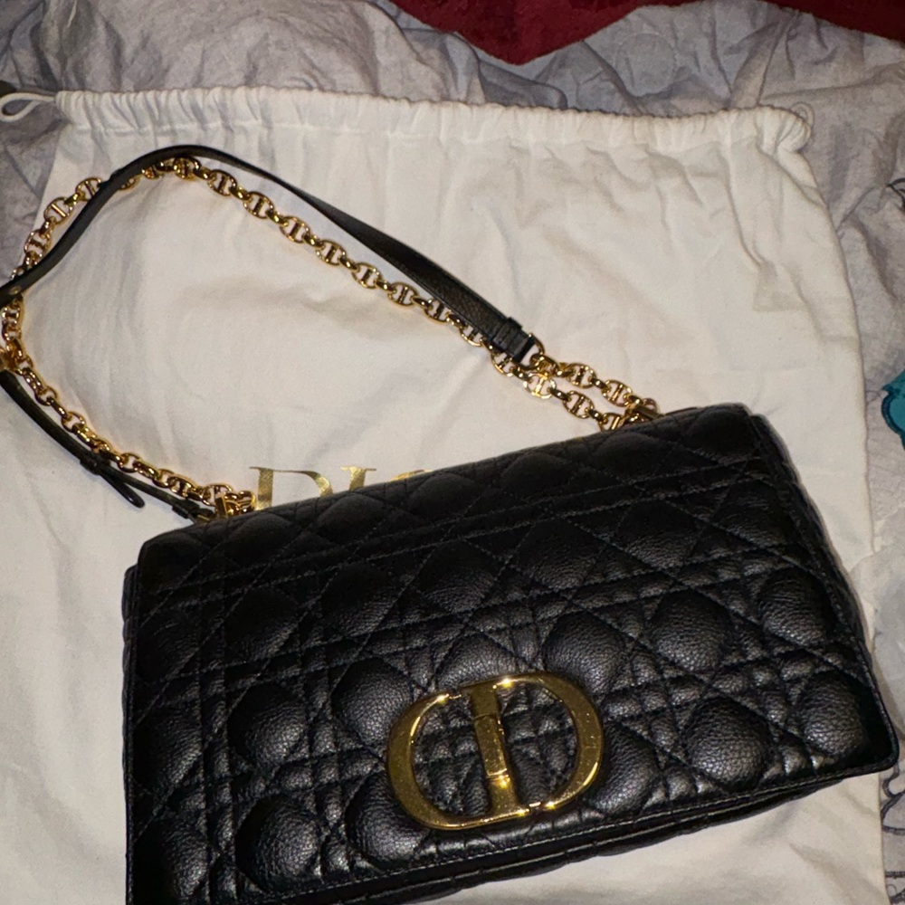 Black Quilted Leather Shoulder Bag with Gold Hardware